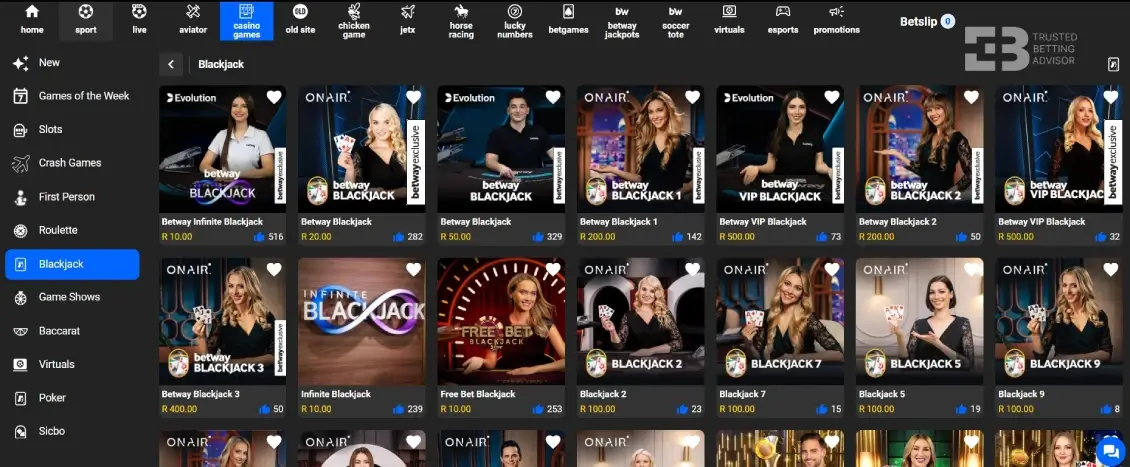 Betway blackjack casino games