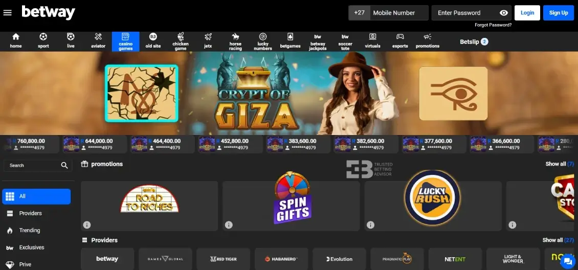 Betway Casino games section