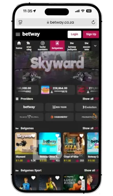 Betway SA mobile app betgames