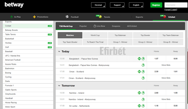 Betway cricket betting