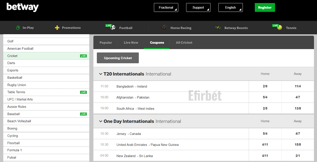 Betway cricket section