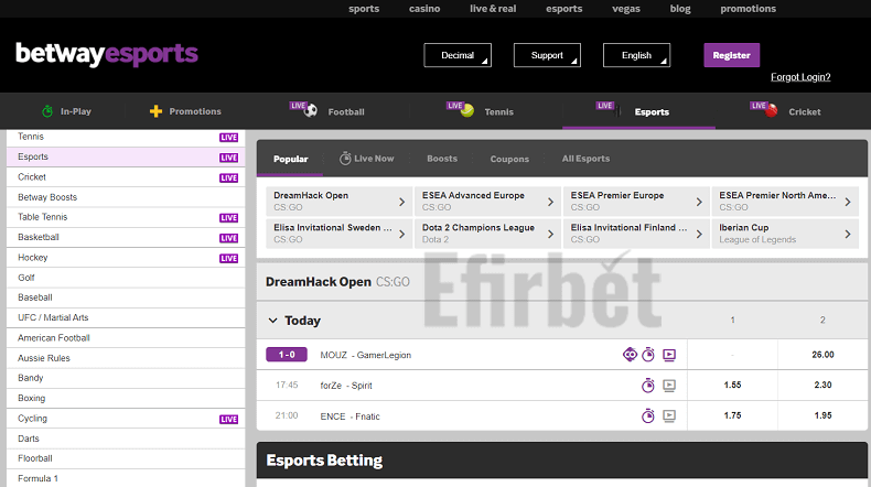 Betway eSports betting