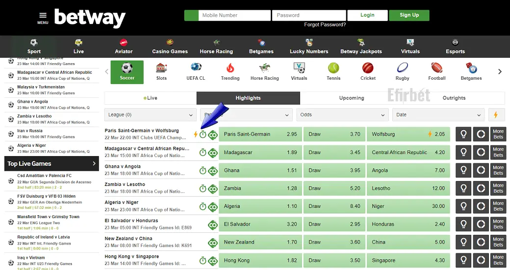 Betway lightning odds