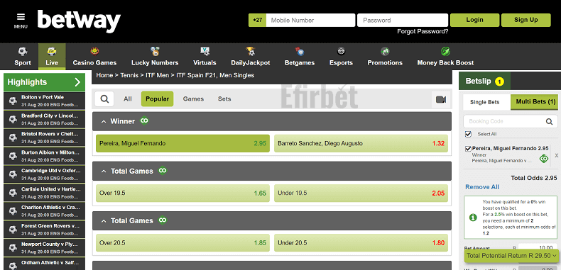 Betway ZA In-play
