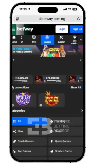 Betway casino app screenshot for iOS