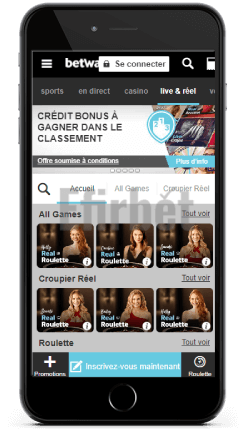 Casino en direct dans l'application mobile Betway