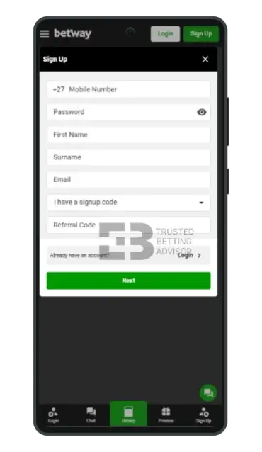 Betway mobile app sign up