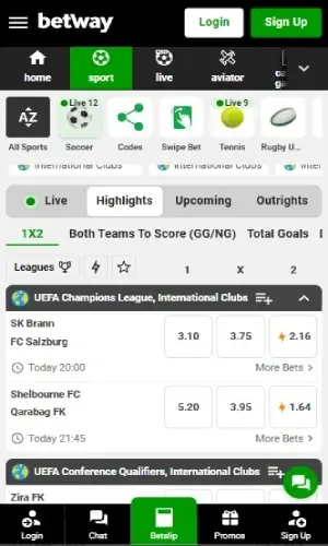 Betway mobile app screenshot