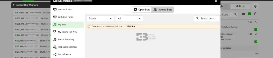 Betway open bets