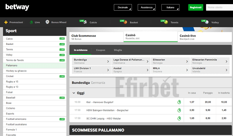 Scommesse sportive Betway
