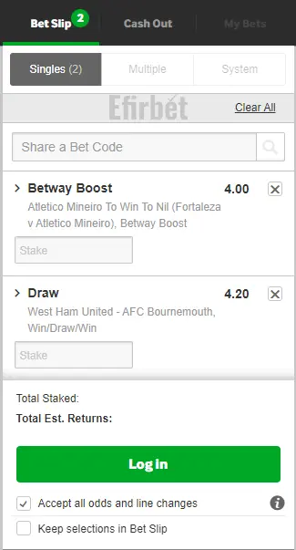 Betway winning slip