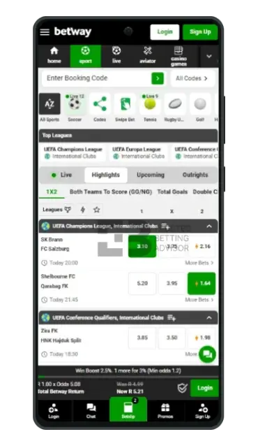 Betway app homepage