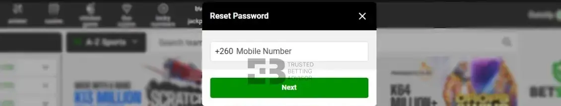 Betway Zamba Reset Password