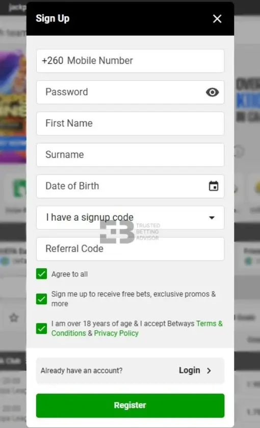 Betway sign up zambia