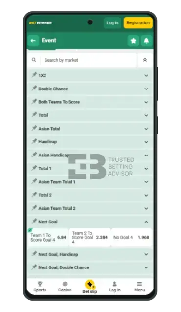 Betwinner app sports betting