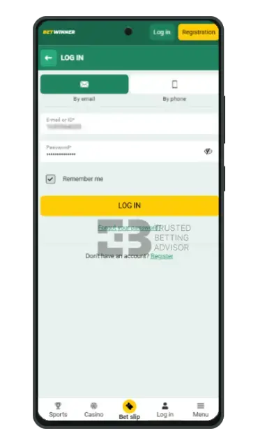 Betwinner mobile login by email