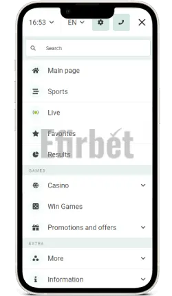 Betwinner mobile app navigation