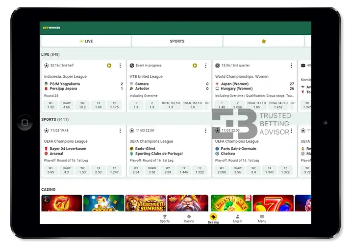 Betwinner Nigeria Mobile Version Tablet