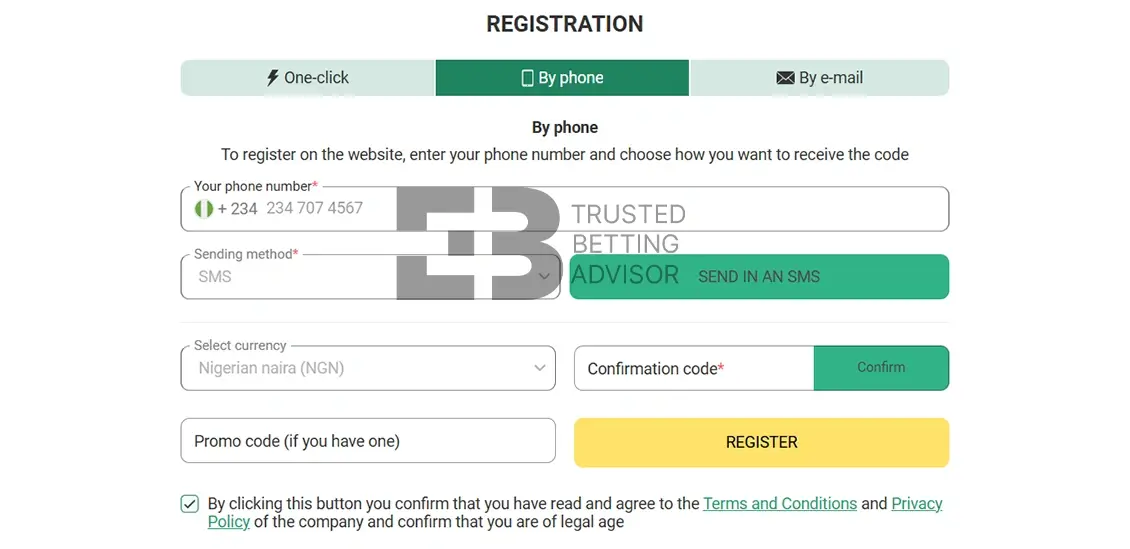 Betwinner Registration Form