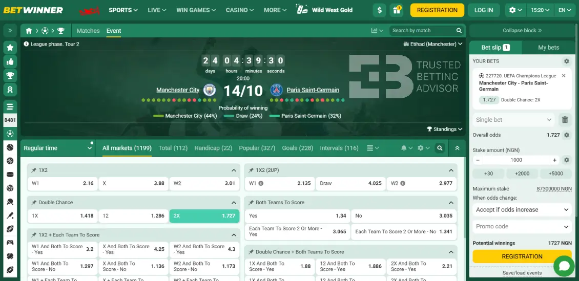 Betwinner Nigeria Single Bet
