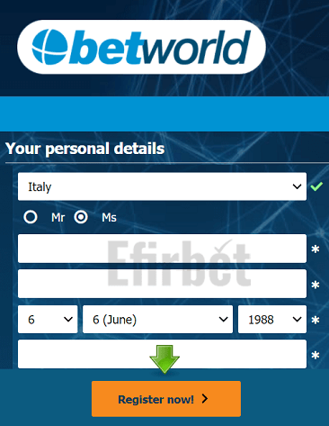 Betworld promo code enter