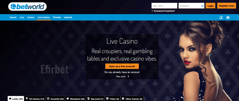 Betworld live casino