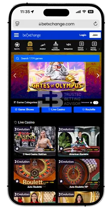 BetXchange App Live Casino iOS