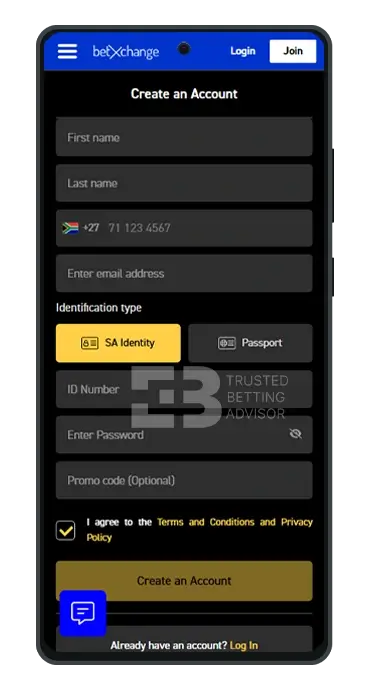 BetXchange App Registration Android