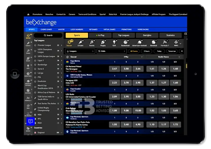 BetXchange Mobile Version Tablet