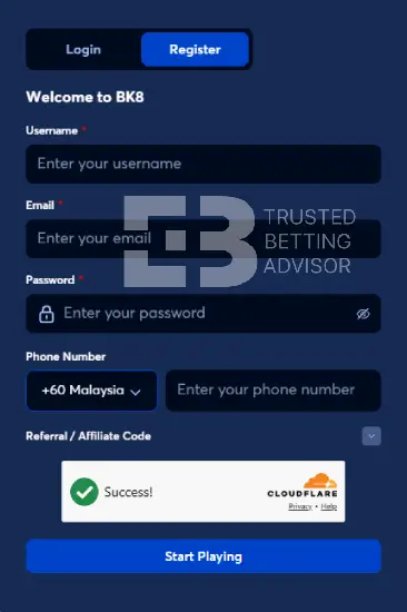 BK8.io Registration Form
