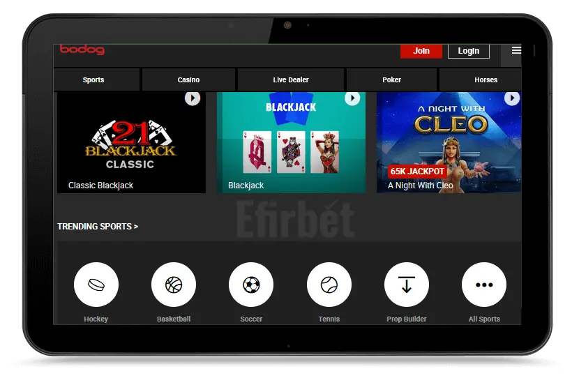 Bodog mobile site version on tablet