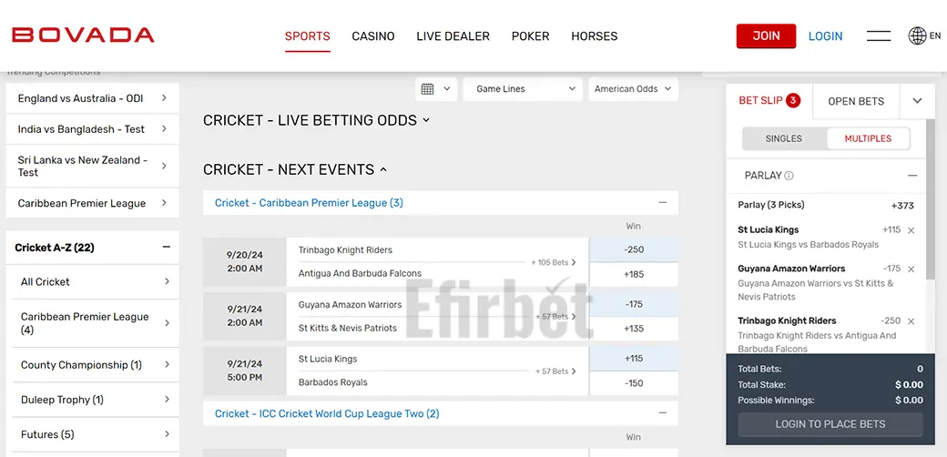 Bovada Cricket Betting