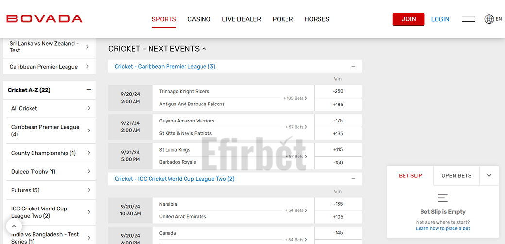 Bovada Cricket Events