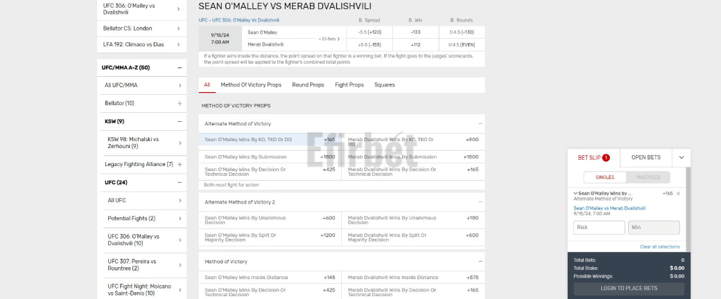 Bovada MMA UFC Markets and Odds