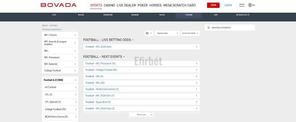 Bovada NFL Competitions