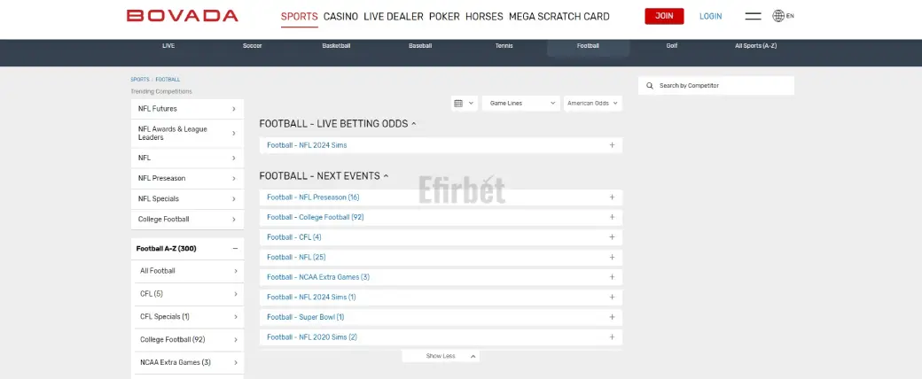 Bovada NFL Competitions