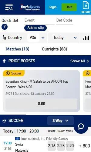 BoyleSports.co.za screenshot
