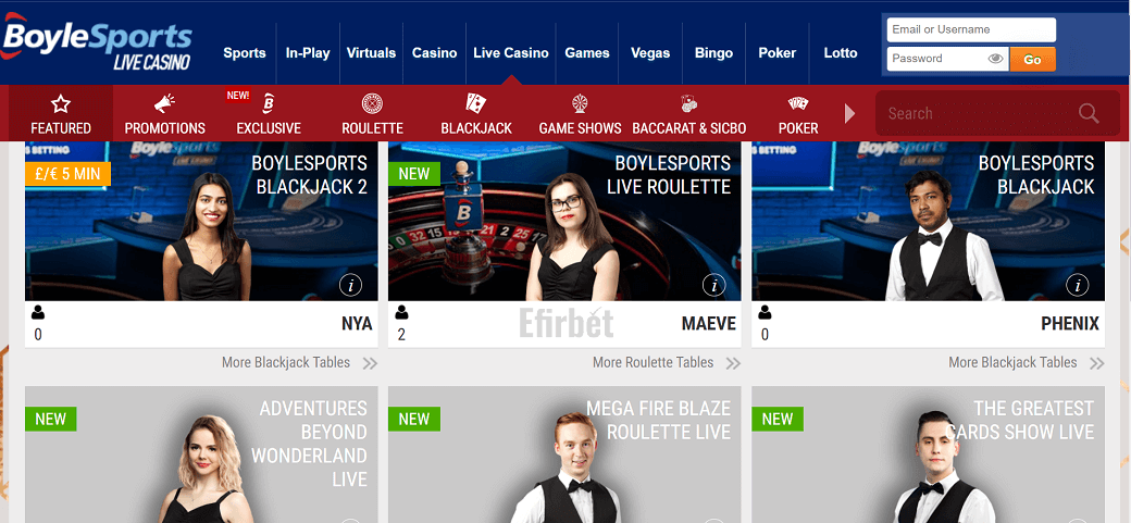 BoyleSports live casino games