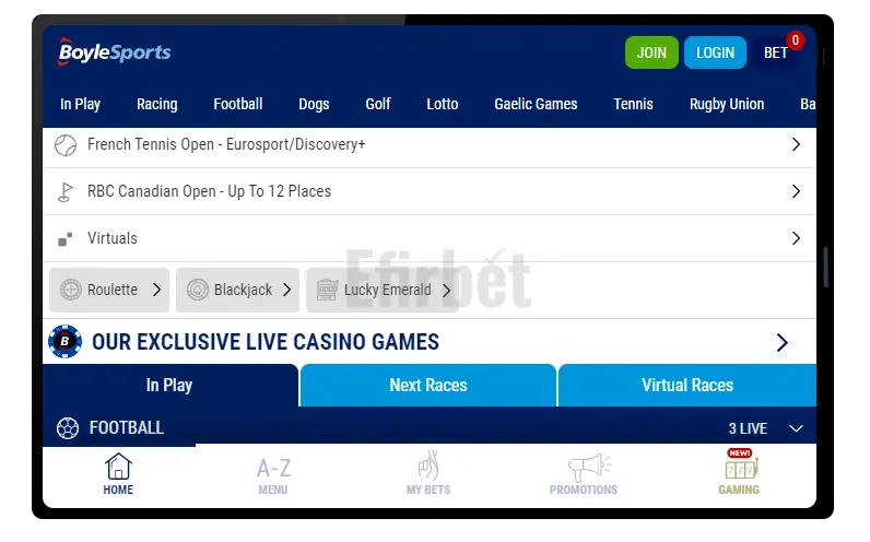 Boylesports mobile site