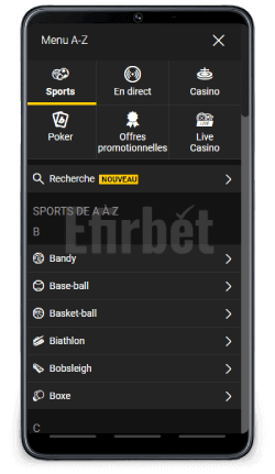 Navigation mobile Bwin