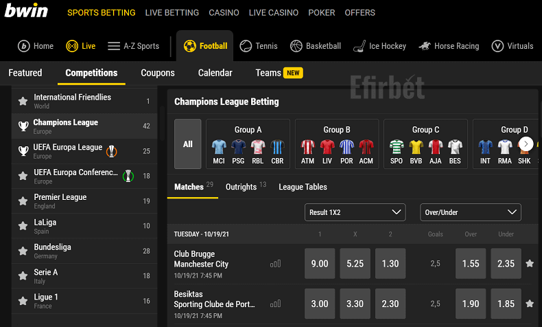 Bwin Champions League betting