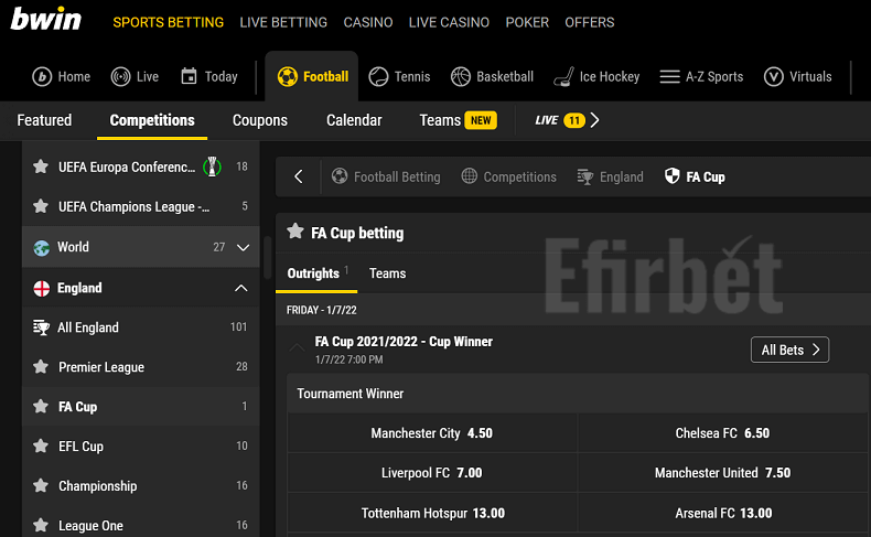 Bwin FA Cup betting