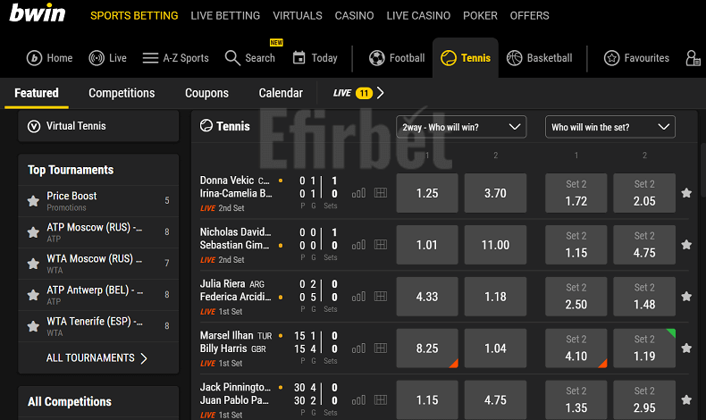 Bwin tennist betting section