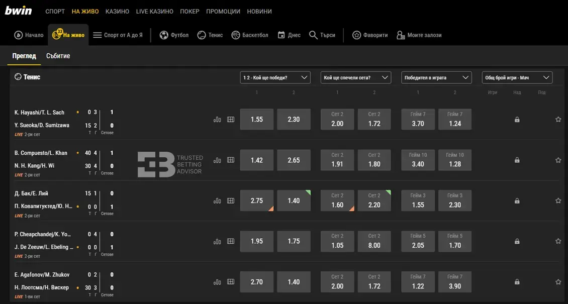 bwin залози на живо