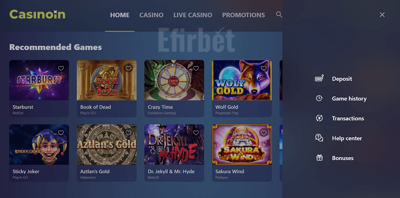 Casinoin navigation