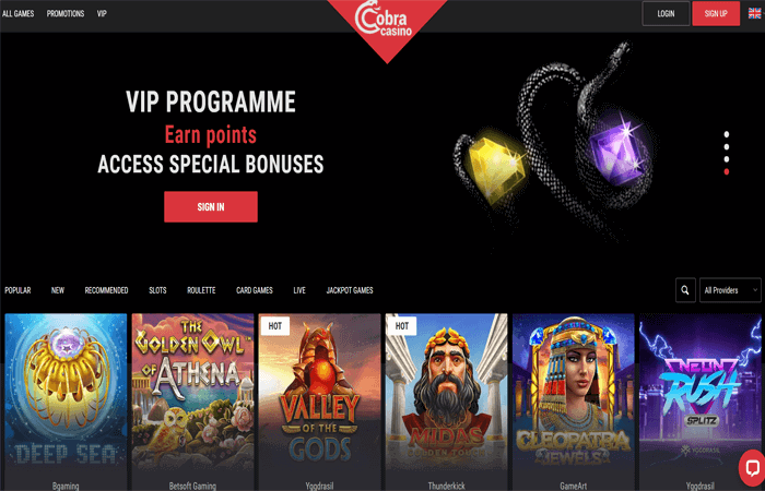 cobra casino desktop screenshot