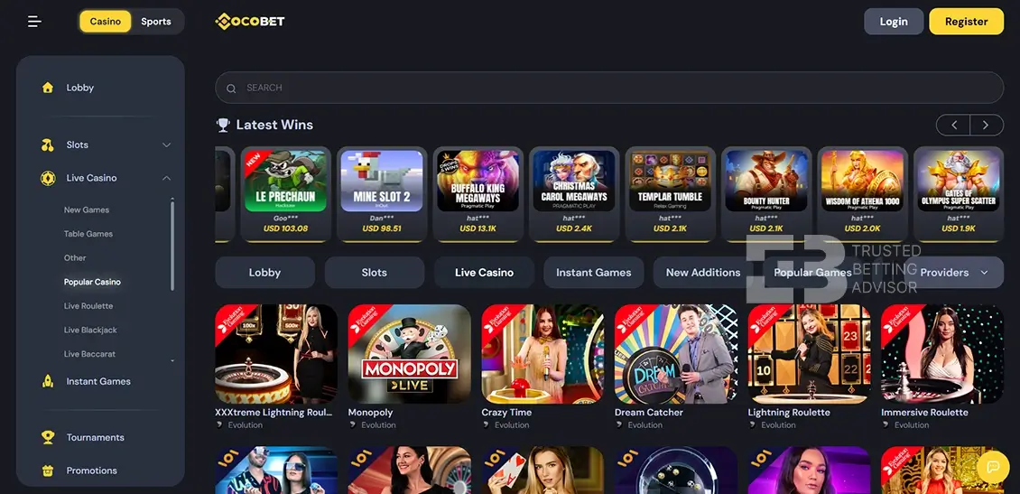 Cocobet Live Casino Games