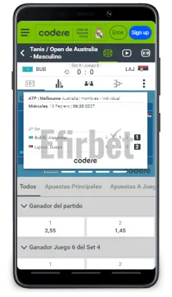 Codere live betting on a mobile
