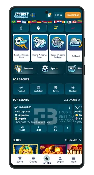 Coldbet App Android Homepage