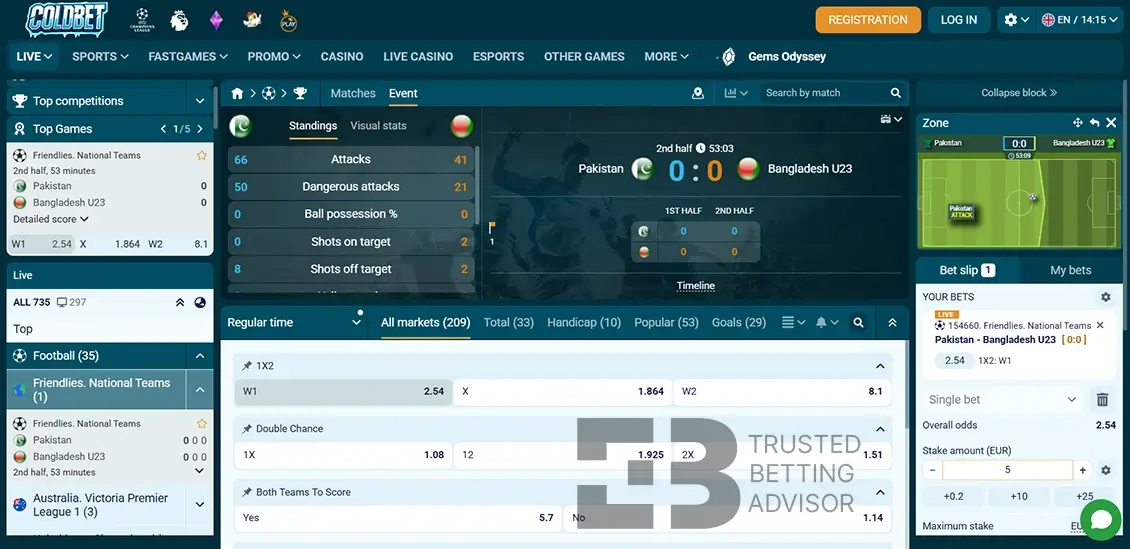 Coldbet Live Betting